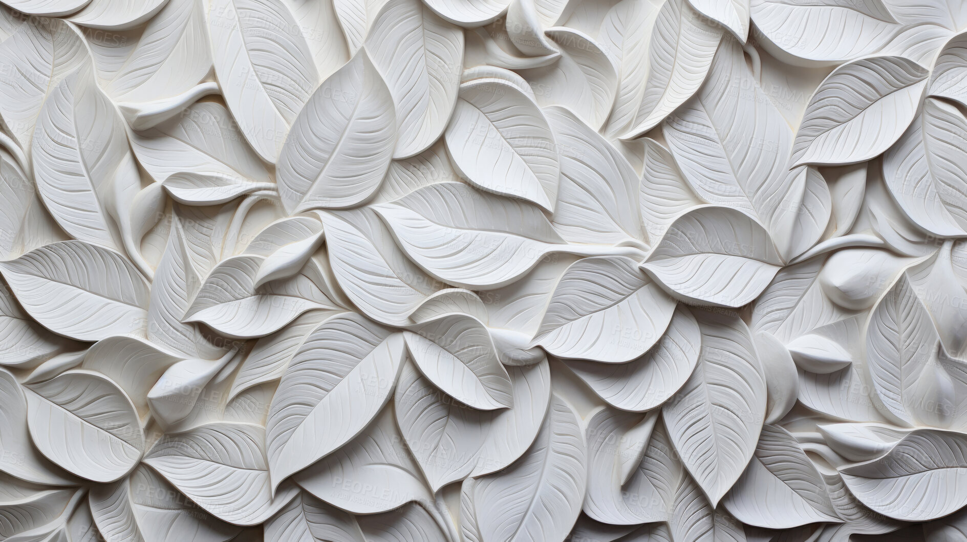 Buy stock photo Leaves, embroidered in soft white. Delicate, artistic and nature-inspired design for fashion, decor and creative expressions. On textured canvas with a touch of botanical elegance.