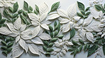 Leaves, embroidered in soft white. Delicate, artistic and nature-inspired design for fashion, decor and creative expressions. On textured canvas with a touch of botanical elegance.