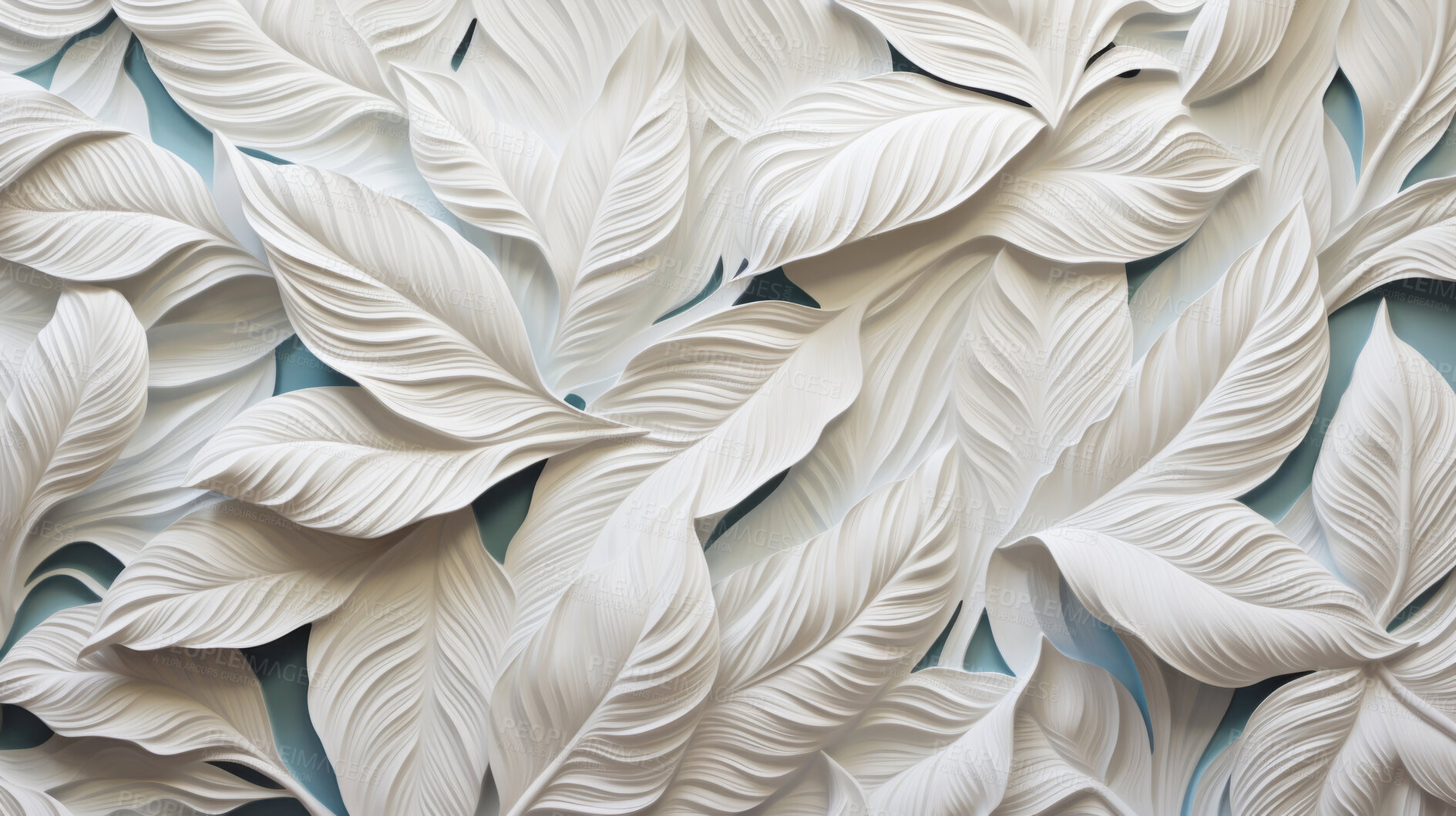 Buy stock photo Leaves, embroidered in soft white. Delicate, artistic and nature-inspired design for fashion, decor and creative expressions. On textured canvas with a touch of botanical elegance.