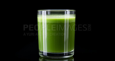 Buy stock photo Natural, green and smoothie with fruit on a black studio background for farming, produce and health diet. Colourful, fresh and tropical healthy fibre food for detox drink, grocery and nutrition