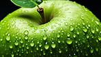 Healthy, natural and apple fruit on black background in studio for farming, produce and lifestyle. Fresh, summer food and health snack mockup for eco farm, fibre diet and agriculture with droplets