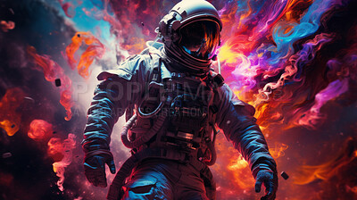 Psychedelic spaceman, cosmic and mind-bending. Vibrant, trippy and space-inspired design for art, graphics and creative expressions. On a surreal canvas with a touch of intergalactic flair.