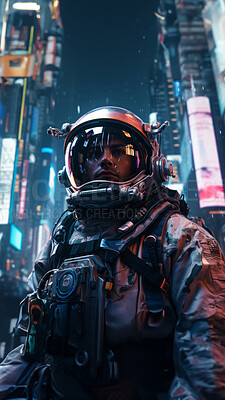 Futuristic soldier, city setting, high-tech and dynamic. Sci-fi, powerful and urban-inspired design for gaming, art and creative expressions. On a futuristic canvas with a touch of cybernetic prowess.