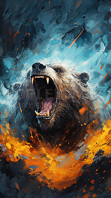Grizzly bear, expressive painting, wild and colorful. Energetic, nature-inspired art for decor, prints and creative expressions. On a dynamic canvas with a touch of untamed beauty.