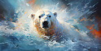 Polar bear, expressive painting, wild and colorful. Energetic, nature-inspired art for decor, prints and creative expressions. On a dynamic canvas with a touch of untamed beauty.