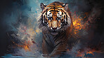 Wild tiger, vibrant and expressive painting. Colorful, energetic and nature-inspired art for decor, prints and creative expressions. On a dynamic canvas with a touch of untamed beauty.