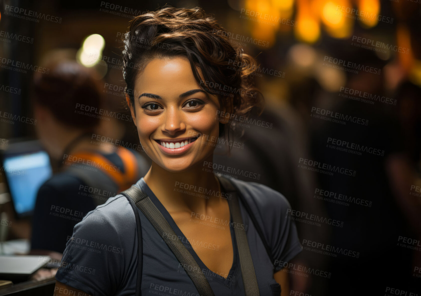 Buy stock photo Woman, entrepreneur and portrait with cash register for management, small business or leadership. Positive, confident and proud for retail, shop and service industry with grocery store background