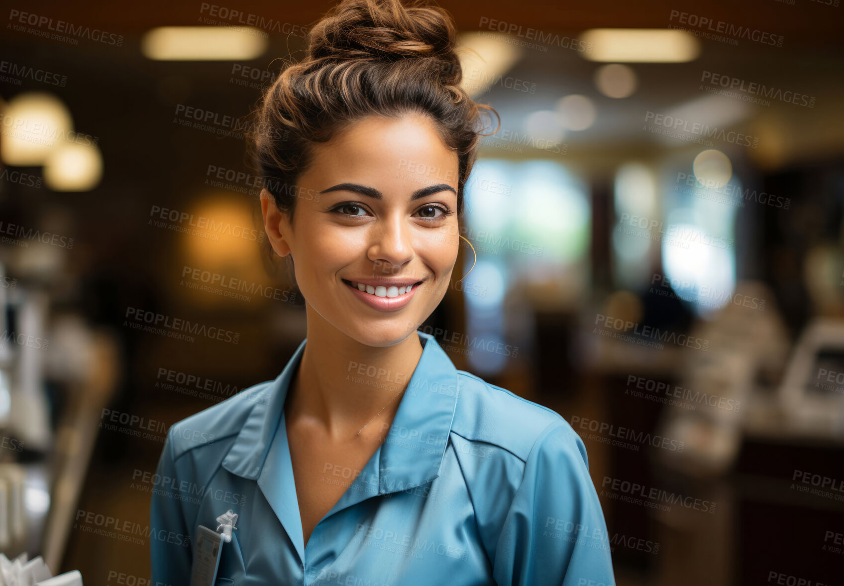 Buy stock photo Woman, entrepreneur and portrait with cash register for management, small business or leadership. Positive, confident and proud for retail, shop and service industry with grocery store background