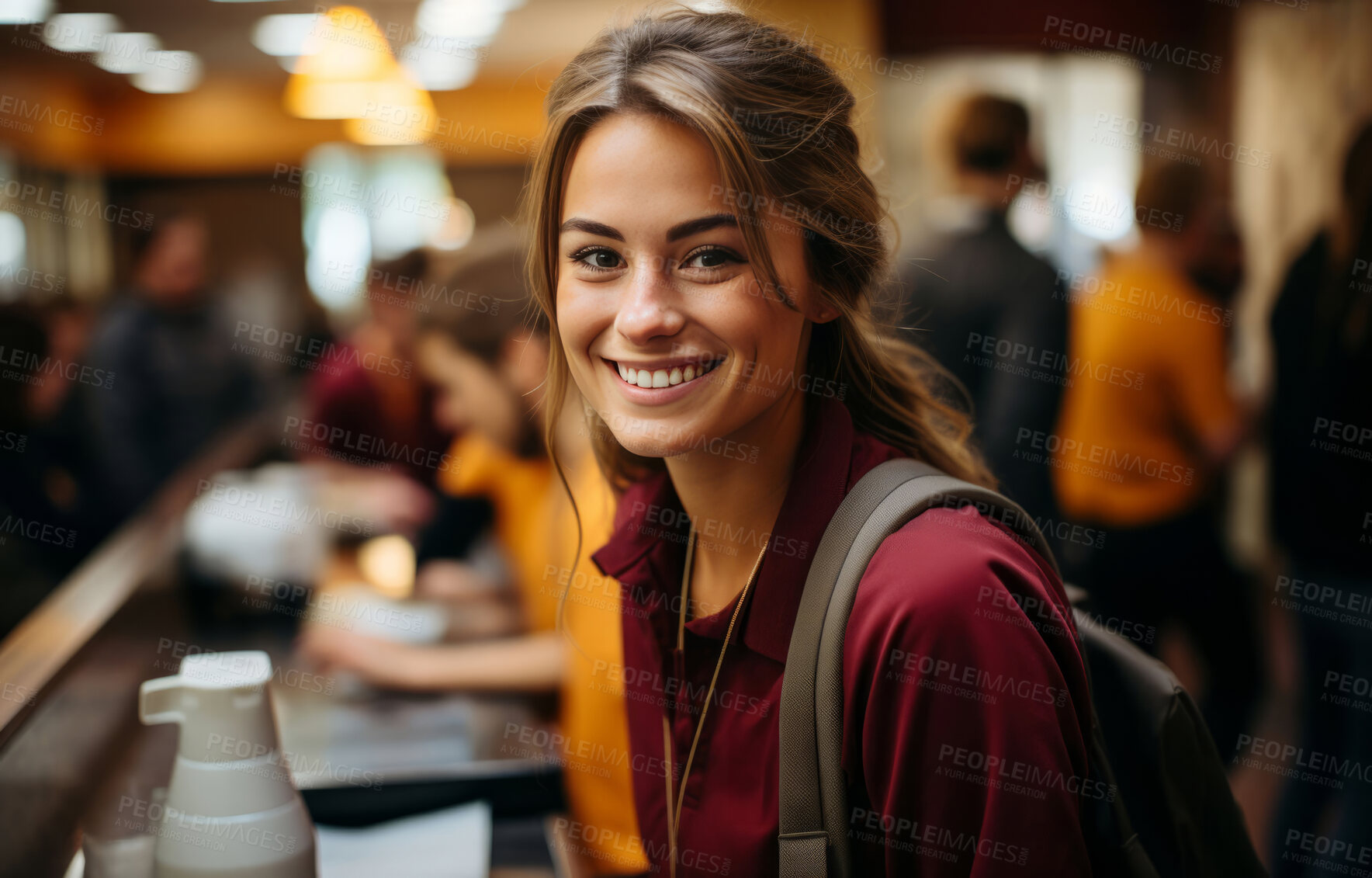 Buy stock photo Woman, entrepreneur and portrait with cash register for management, small business or leadership. Positive, confident and proud for retail, shop and service industry with grocery store background