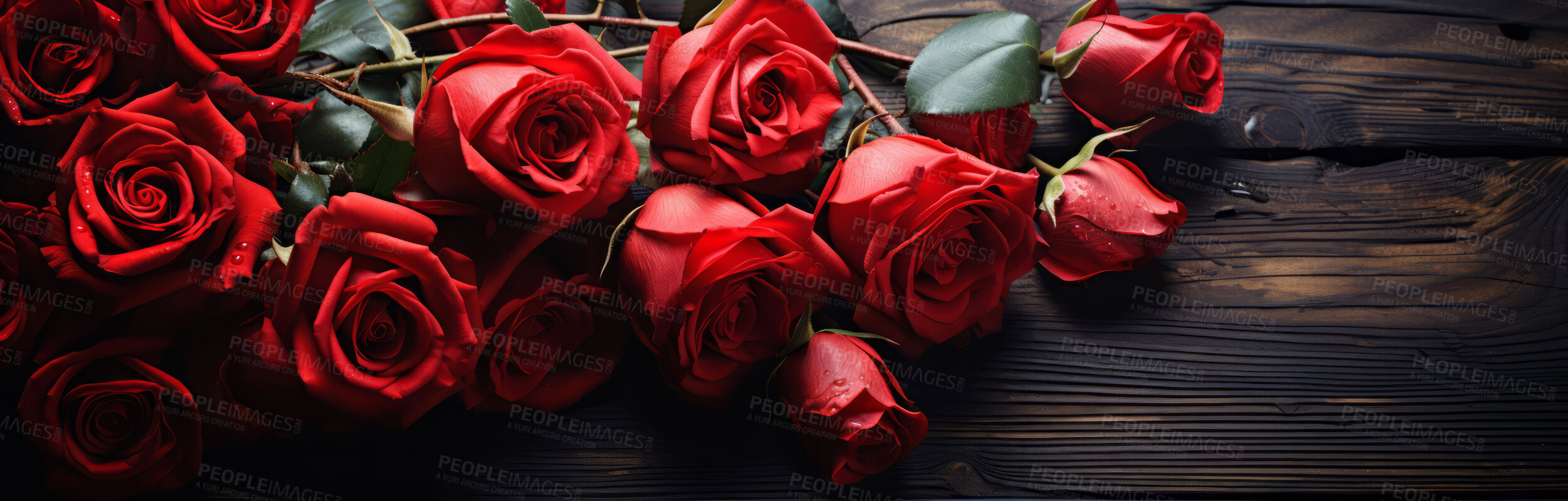 Buy stock photo Roses, romance and bouquet for celebration, love or decoration. Background, abstract and banner for valentines day, relationship and engagement with beautiful flower arrangement and colour.