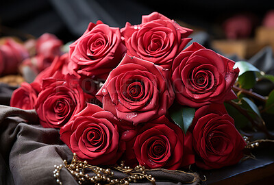 Buy stock photo Roses, romance and bouquet for celebration, love or decoration. Background, plant and growth for valentines day, relationship and engagement with beautiful flower arrangement and colour.