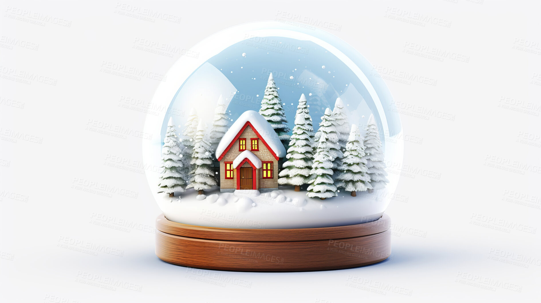 Buy stock photo Christmas, celebration or glass snow globe illustration on a white background for holiday party, decoration or invitation. Beautiful, creative and festive snowball mockup for poster art or design element