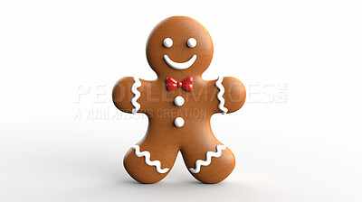 Buy stock photo Christmas, celebration or gingerbread man decor illustration on a white background for holiday party, decoration or invitation. Beautiful, creative and festive mockup for poster art or design element