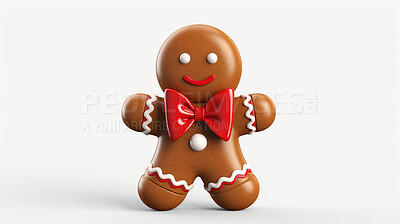 Buy stock photo Christmas, celebration or gingerbread man decor illustration on a white background for holiday party, decoration or invitation. Beautiful, creative and festive mockup for poster art or design element