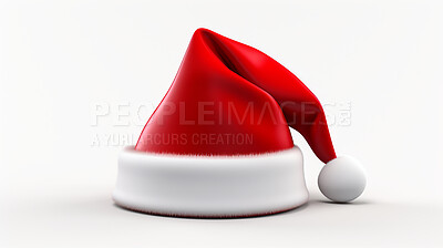 Buy stock photo Christmas, celebration or santa hat decor illustration on a white background for holiday party, decoration and invitation. Beautiful, creative or festive mockup poster art, design element and xmas