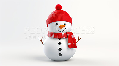 Buy stock photo Christmas, celebration or snowman decor illustration on a white background for holiday party, decoration and invitation. Beautiful, creative and festive mockup for poster art, design element and xmas