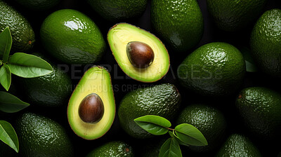 Healthy, natural and avocado background in studio for farming, organic produce and vitamins. Fresh, summer food and health fruits closeup for eco farm market, fibre diet and fruit agriculture