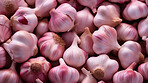 Healthy, natural and garlic root background in studio for farming, organic produce and lifestyle. Fresh, summer food and health meal closeup for eco farm market, fibre diet and vegetable agriculture