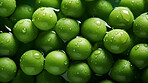 Healthy, natural and green peas background in studio for farming, organic produce and lifestyle. Fresh, summer food and health meal closeup for eco farm market, fibre diet and vegetable agriculture