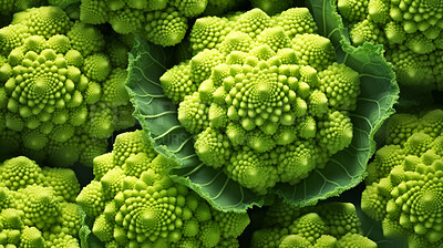 Healthy, natural and romanesco broccoli background in studio for farming, organic produce and lifestyle. Fresh, summer food and health meal closeup for eco farm market, fibre diet and agriculture