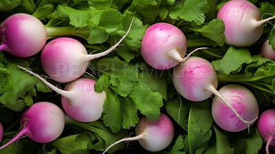 Healthy, natural and turnips background in studio for farming, organic produce and lifestyle. Fresh, summer food and health meal closeup for eco farm market, fibre diet and vegetable agriculture