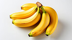 Fruit, banana and healthy food in studio for vegan diet, snack and vitamins. Mockup, white background and flatlay of organic, fresh and natural agriculture  produce for vegetarian nutrition.