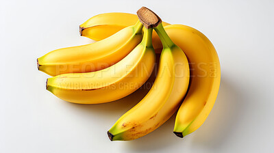 Buy stock photo Fruit, banana and healthy food in studio for vegan diet, snack and vitamins. Mockup, white background and flatlay of organic, fresh and natural agriculture  produce for vegetarian nutrition.