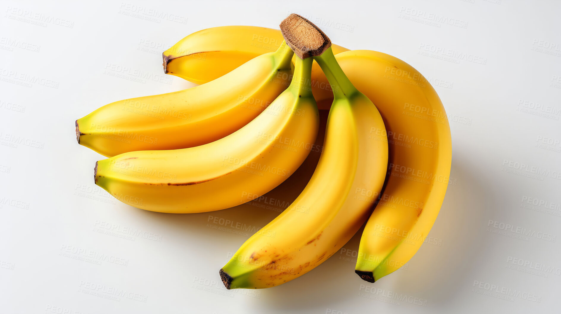 Buy stock photo Fruit, banana and healthy food in studio for vegan diet, snack and vitamins. Mockup, white background and flatlay of organic, fresh and natural agriculture  produce for vegetarian nutrition.