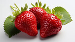 Fruit, strawberry and healthy food in studio for vegan diet, snack and vitamins. Mockup, white background and flatlay of organic, fresh and natural agriculture  produce for vegetarian nutrition.