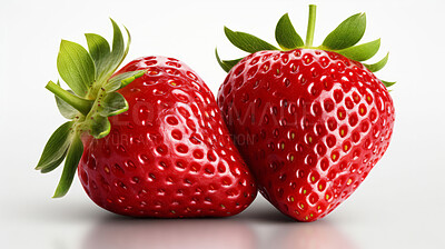 Buy stock photo Fruit, strawberry and healthy food in studio for vegan diet, snack and vitamins. Mockup, white background and flatlay of organic, fresh and natural agriculture  produce for vegetarian nutrition.