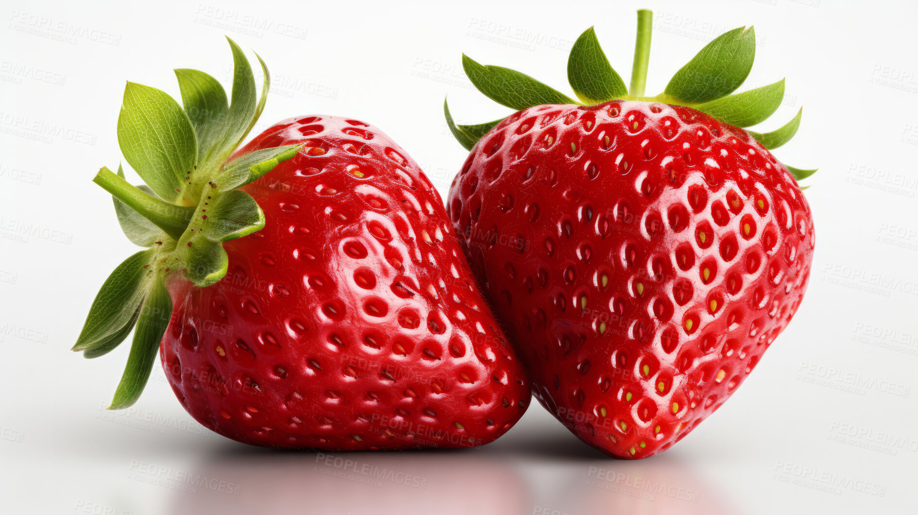 Buy stock photo Fruit, strawberry and healthy food in studio for vegan diet, snack and vitamins. Mockup, white background and flatlay of organic, fresh and natural agriculture  produce for vegetarian nutrition.