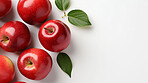 Fruit, apple and healthy food in studio for vegan diet, snack and vitamins. Mockup, white background and flatlay of organic, fresh and natural agriculture  produce for vegetarian nutrition.