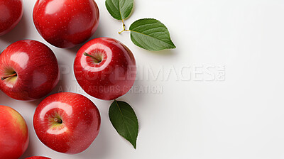 Buy stock photo Fruit, apple and healthy food in studio for vegan diet, snack and vitamins. Mockup, white background and flatlay of organic, fresh and natural agriculture  produce for vegetarian nutrition.