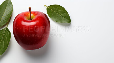 Buy stock photo Fruit, apple and healthy food in studio for vegan diet, snack and vitamins. Mockup, white background and flatlay of organic, fresh and natural agriculture  produce for vegetarian nutrition.