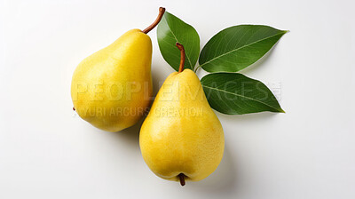 Buy stock photo Fruit, pear and healthy food in studio for vegan diet, snack and vitamins. Mockup, white background and flatlay of organic, fresh and natural agriculture  produce for vegetarian nutrition.