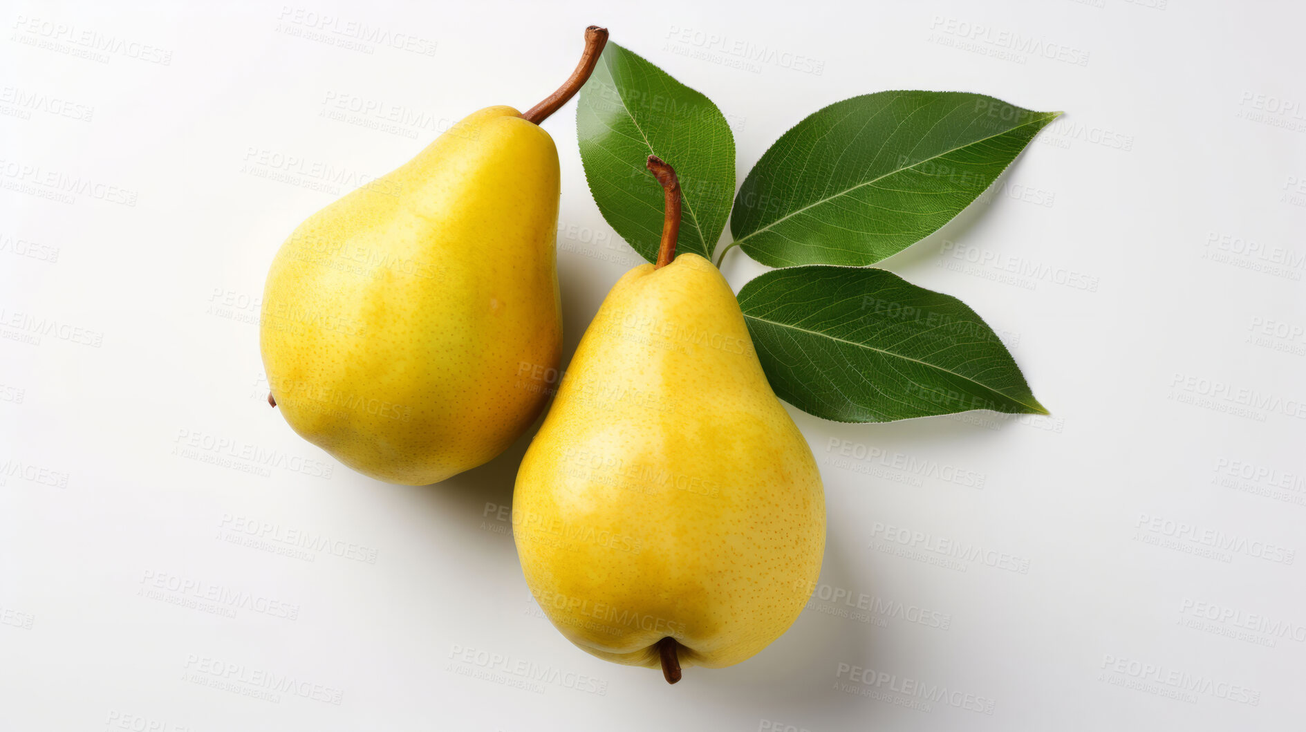 Buy stock photo Fruit, pear and healthy food in studio for vegan diet, snack and vitamins. Mockup, white background and flatlay of organic, fresh and natural agriculture  produce for vegetarian nutrition.