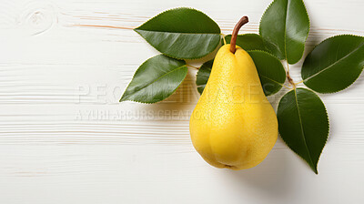 Fruit, pear and healthy food in studio for vegan diet, snack and vitamins. Mockup, white background and flatlay of organic, fresh and natural agriculture produce for vegetarian nutrition.