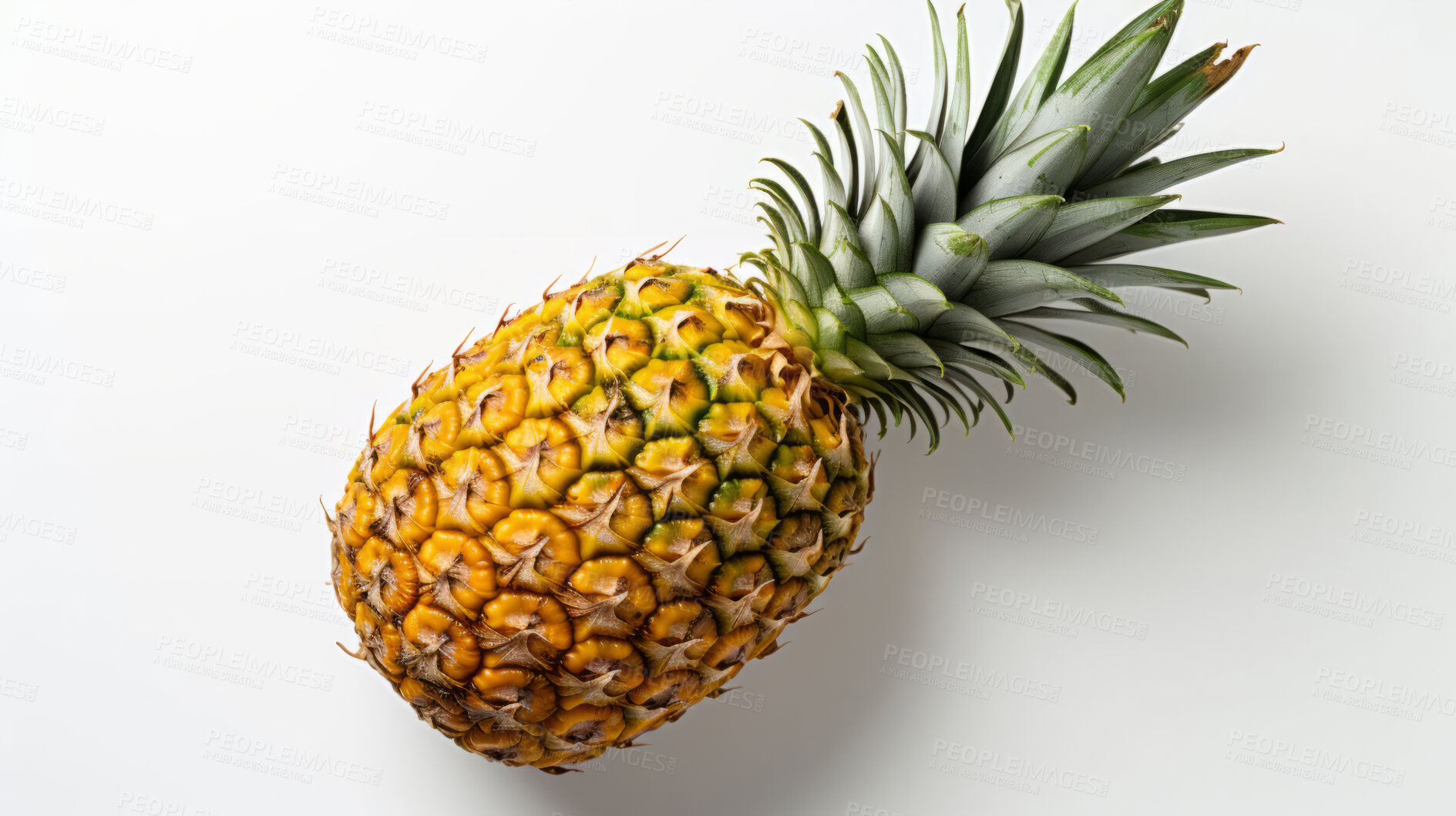 Buy stock photo Fruit, pineapple and healthy food in studio for vegan diet, snack and vitamins. Mockup, white background and flatlay of organic, fresh and natural agriculture  produce for vegetarian nutrition.