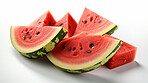 Fruit, watermelon and healthy food in studio for vegan diet, snack and vitamins. Mockup, white background and flatlay of organic, fresh and natural agriculture  produce for vegetarian nutrition.