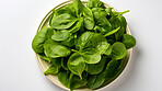 Vegetables, spinach and healthy food on a white background in the kitchen for vegan meal. Salad, mockup and diet with fresh, organic and natural produce for nutrition, vitamins and vegetarian dinner