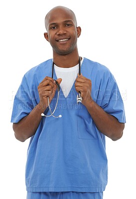 Buy stock photo Studio shot of a young african doctor
