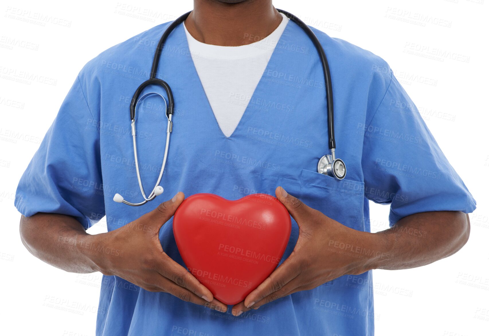 Buy stock photo Cropped image of an african doctor holding a heart prop