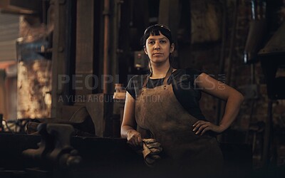 Buy stock photo Portrait of a confident young woman working at a foundry