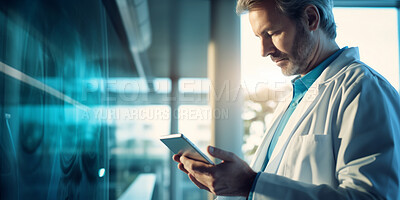 Doctor, mature man and tablet for medical information, data research or healthcare app in a hospital. Confident, surgeon and technology for consultation planning on telehealth schedule in clinic