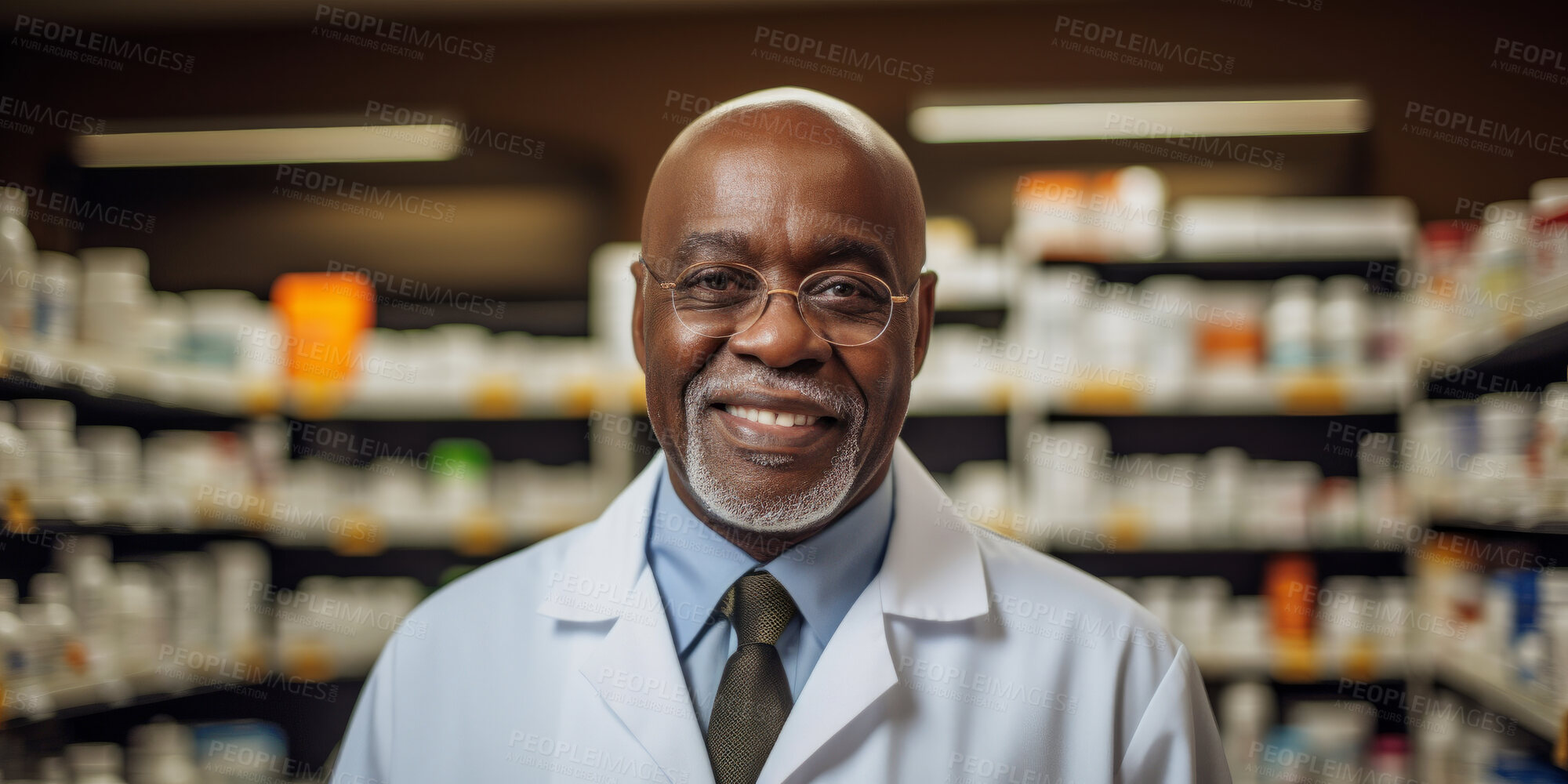 Buy stock photo Portrait, mature male and pharmacist in store for healthcare, medicine and medical service. Confident, smile or friendly senior man in a pharmacy for medication, health or professional occupation