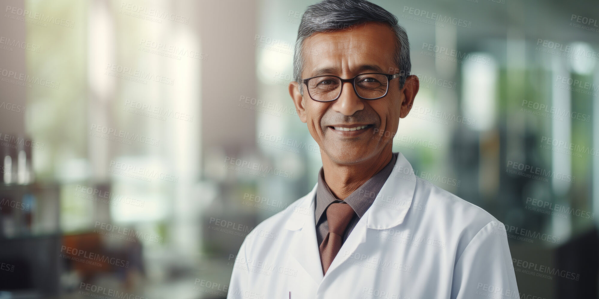 Buy stock photo Portrait, mature male and doctor in a hospital for healthcare, surgeon and medical service. Confident, smile and friendly senior man in a clinic for consultation, health professional occupation