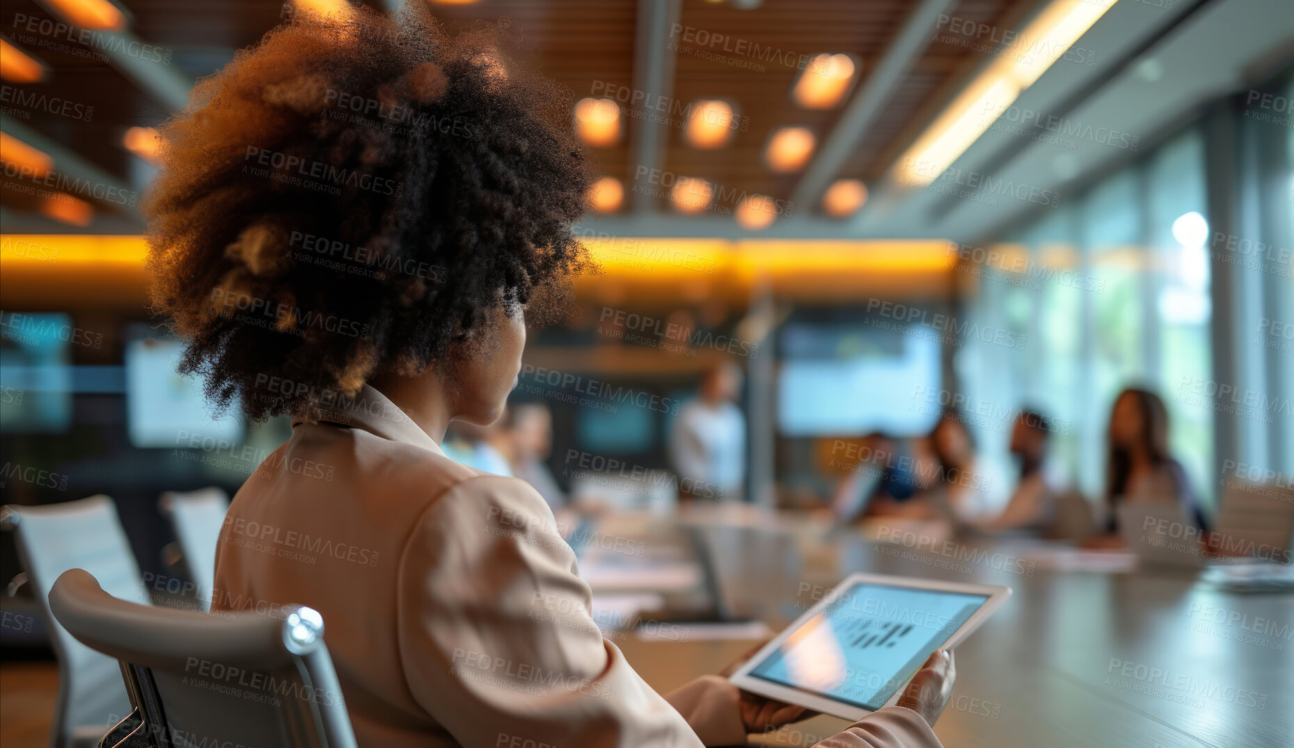 Buy stock photo Woman, boardroom and ceo of business for collaboration, teamwork and corporate meeting. Confident, back view and female executive sitting together for support, strategy and leadership in workplace