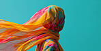 Muslim, portrait and woman wearing a traditional scarf or hijab for beauty fashion, modesty, and Islam. Confident, vibrant and beautiful shot of girl with colorful textile for awareness and hope