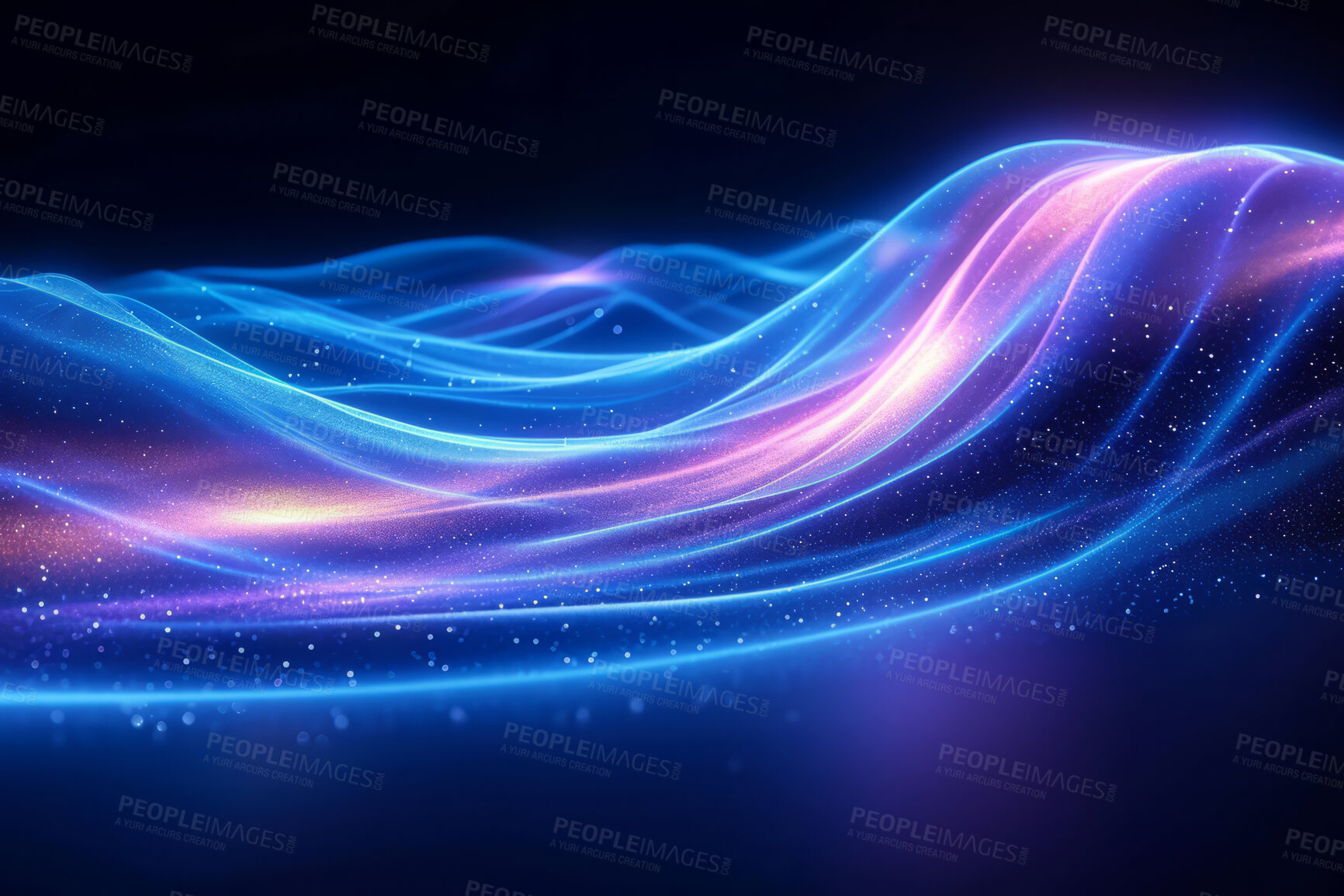 Buy stock photo Neon lines, graphic and background illustration. Wallpaper, futuristic and electrifying designs for digital art, creativity and information technology in mesmerizing style, abstract colour and waves