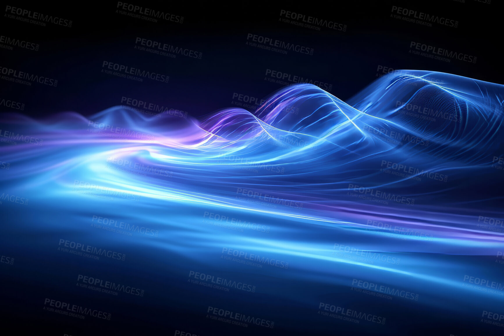 Buy stock photo Neon lines, graphic and background illustration. Wallpaper, futuristic and electrifying designs for digital art, creativity and information technology in mesmerizing style, abstract colour and waves